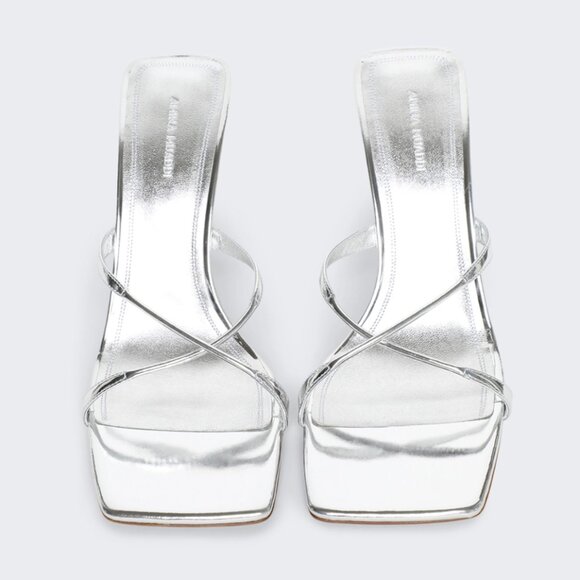 Amina Muaddi Adriana Mirror High Heel Slipper Sandal Silver- IT 39 - Picture 1 of 13